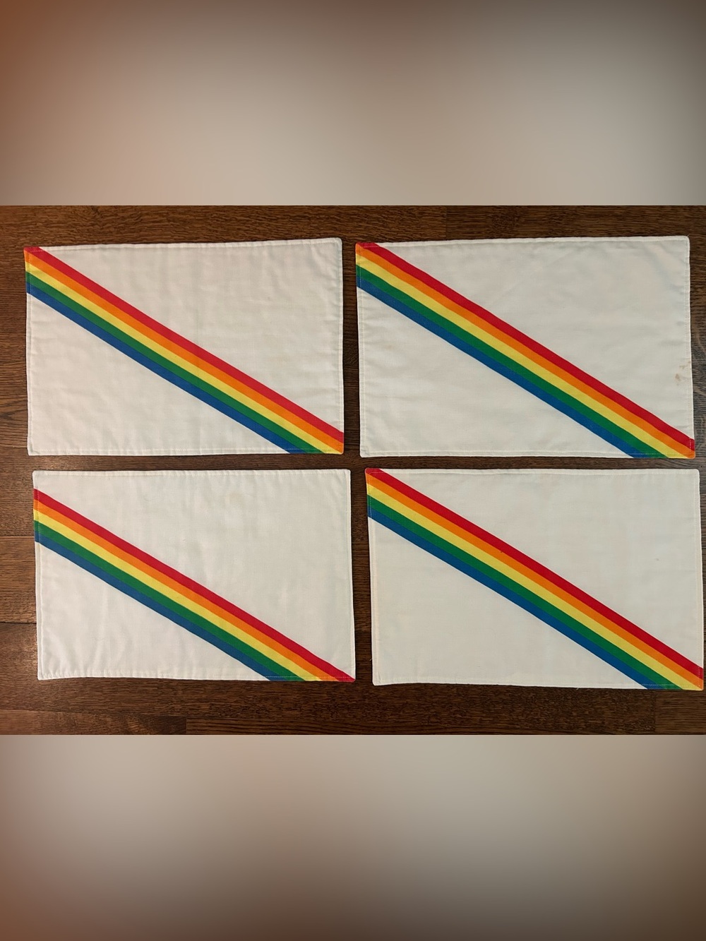 Set of 4 Vintage White Placemats with  Rainbow 🌈 Design